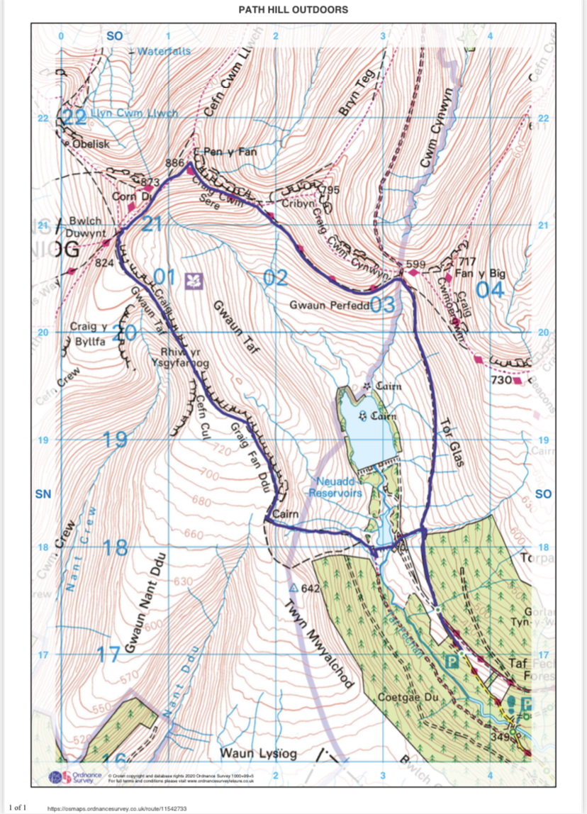 Map of the Brecon Beacons expedition