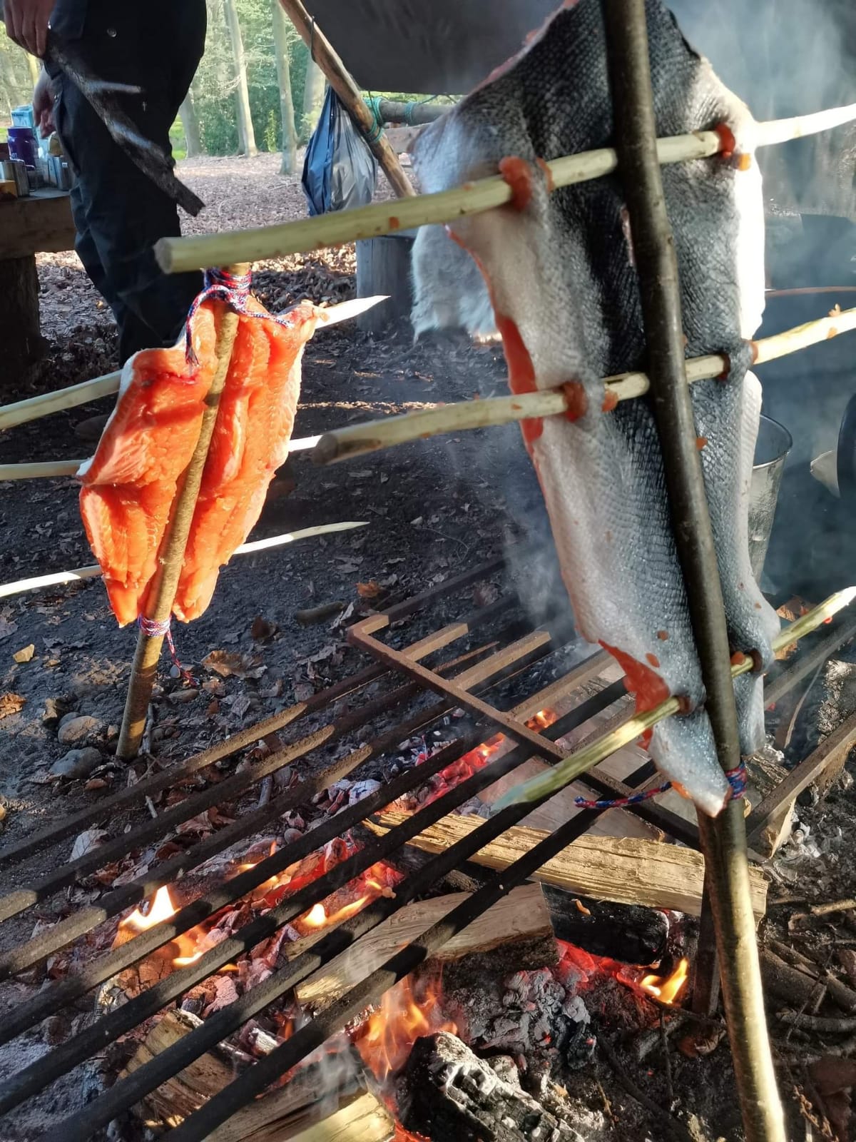 Hammock and Fire Salmon cooking